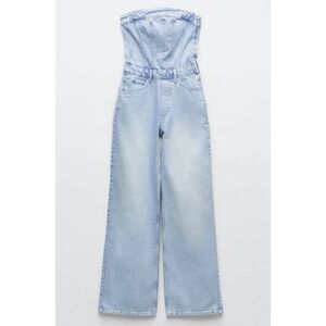 Zara Blogger Favorite Strapless Wide Leg Jumpsuit Size XSmall Color Light Blue